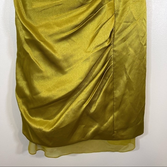 NWT white by vera wang bridesmaid dress chartreuse satin one shoulder mini - Picture 5 of 12